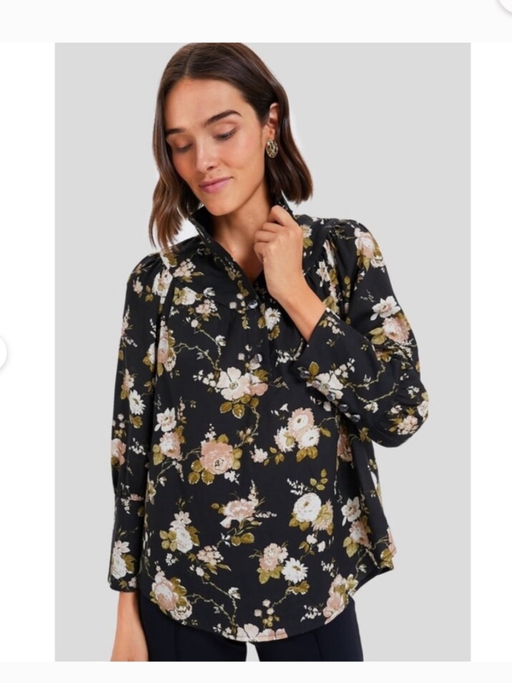 Tuckernuck Midnight Garden Black Floral Button-Down Blouse